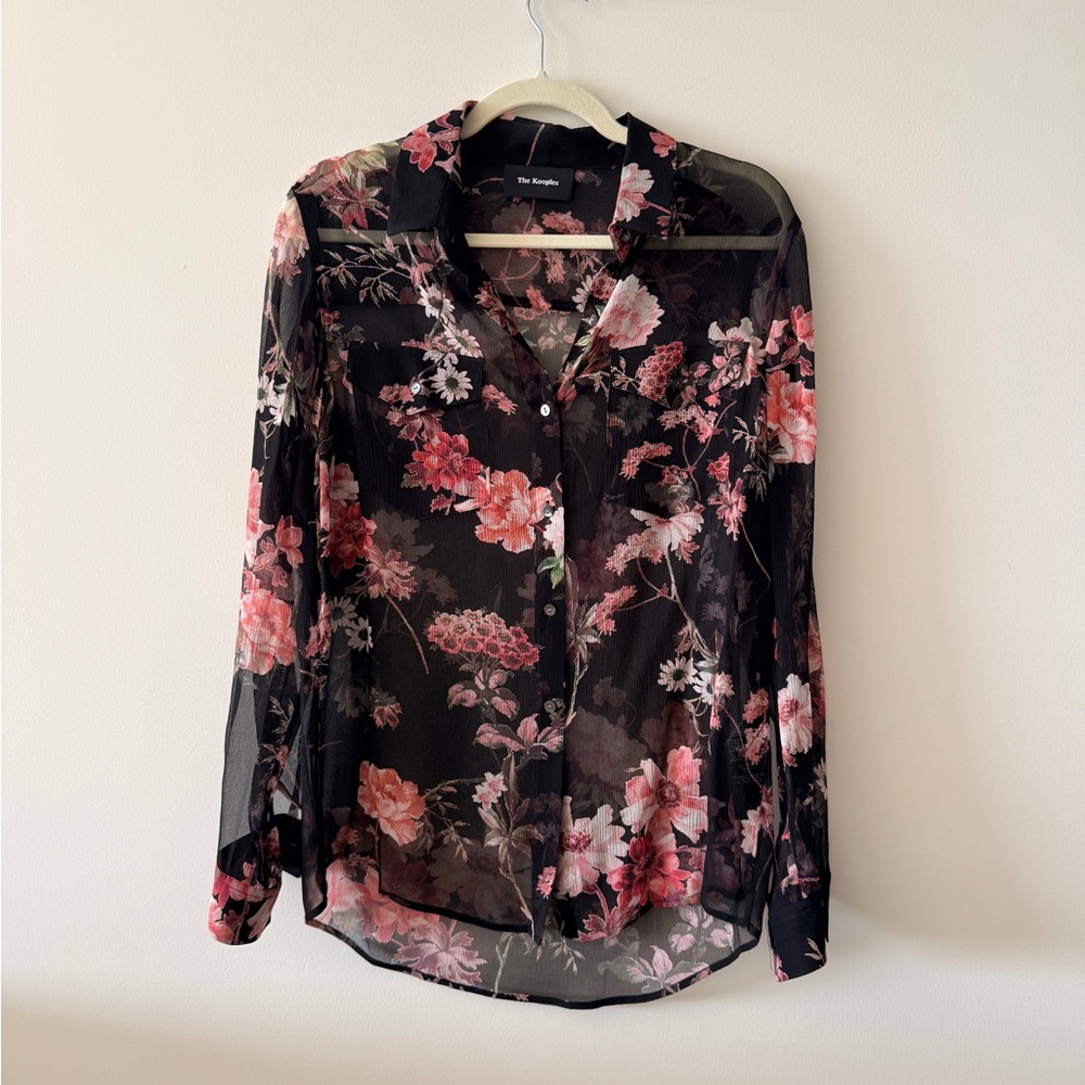 The Kooples Black and Pink Floral Blouse